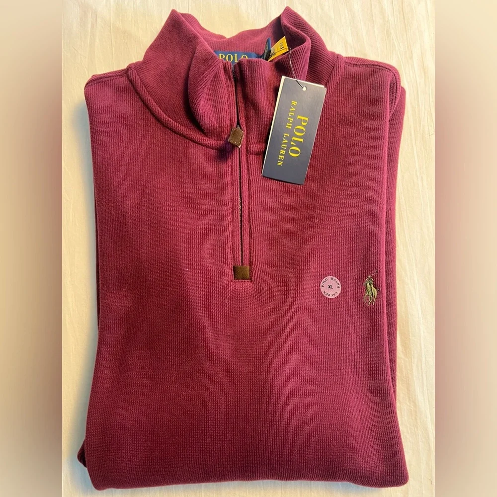 Polo Ralph Lauren Mens 1/4 Zip Sweater Size XL  Estate Rib Pullover Red NWT